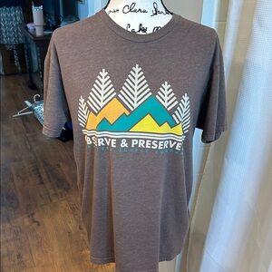 HippyTree Brown Graphic T-Shirt with Mountain Design, Large Unisex,